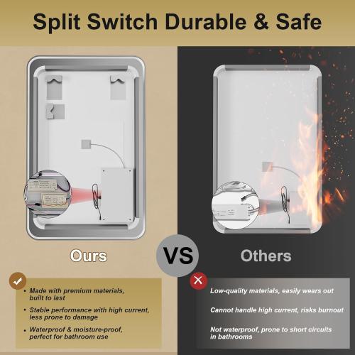 24x36 Inch LED Bathroom Mirror with Gold Metal Frame, Front and Backlit Vanity Mirror, Stepless Dimmable Wall Mirrors with Anti-Fog, 3 Colors, Memory Function, Waterproof, LED Smart Bathroom Mirror