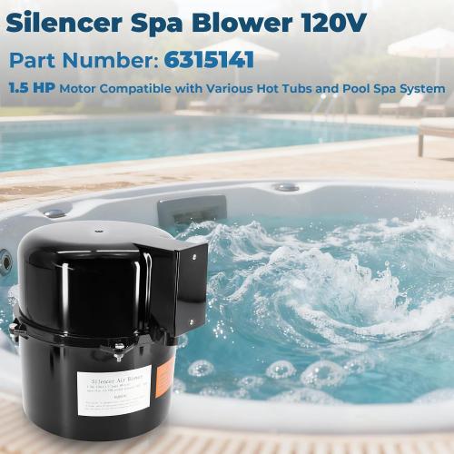 6315141 Silencer Spa Blower 1.5 HP 120 Volt 7.3 Amps Replacement for Air Supply, for use with 2 inch Plumbing, Quiet and Shock-Absorbing, Easy Installation, for Pool Hot Tub & Spa