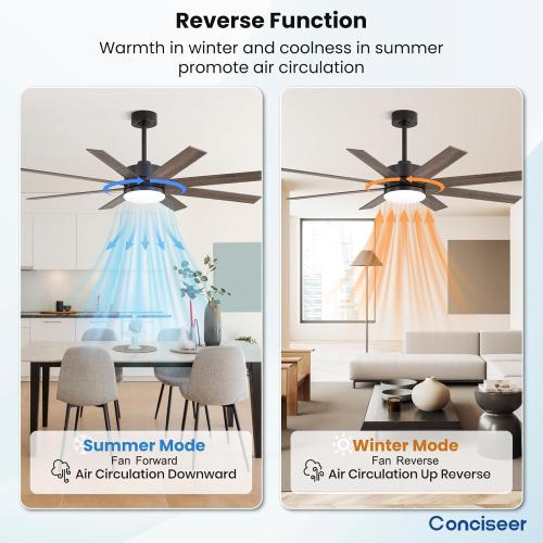 60 Inch Ceiling Fans with Lights and Remote, Dual Color 6 Blades, Bedroom Living Room Office Library Cafe Outdoor Industrial, 3CCT Dimmable, 6 Speed Reversible Quiet DC Motor, Brown/Wood Grain