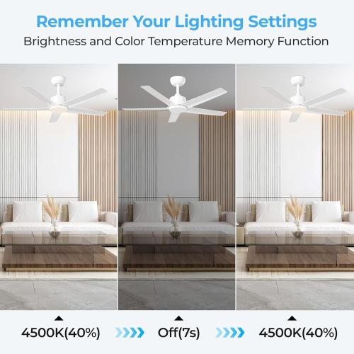 ocioc 44 Inch Ceiling Fans with Lights and Remote, White Ceiling Fan with Backlight, Reversible Airflow, Quiet DC Motor, 3000-6500K Dimmable LED, 6 Speeds Modern Ceiling Fan for Bedroom,Living Room