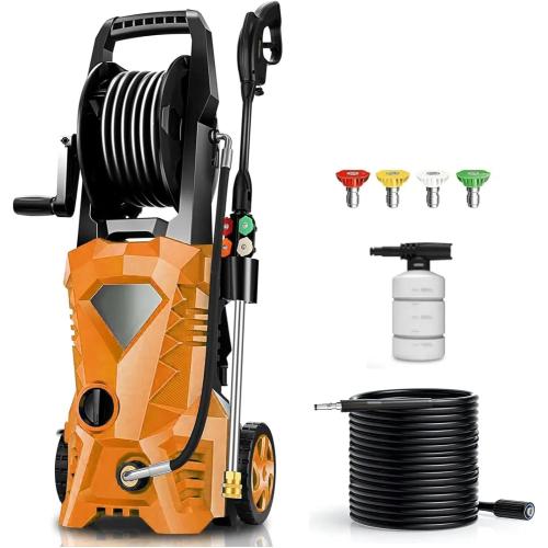 Pressure Cleaner High Power Cleaner with 4 Pressure Nozzle and Soap Bottle (Orange)