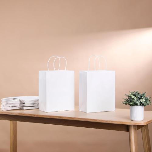 SUNCOLOR 25 Pack White Gift Bags with Handles – 8x4.5x10 Medium Bags for Shopping, Wedding, Party Favors & Valentine’s Day