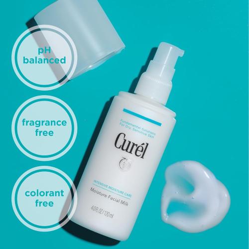 4oz Curel Japanese Skin Care Moisture Facial Milk Moisturizer, Daily Face Lotion for Dry Sensitive Skin, pH Balanced, Unscented Advanced Ceramide Care Face Cream without Drying Alcohols, 4 oz