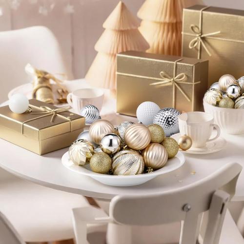 Christmas Ball Ornaments Champagne Gold Silver White Xmas Ornaments Sets 1.6/1.97/2.4 Inch Shatterproof Glitter Xmas Balls Assorted Holiday Neutral Modern Christmas Decor for Tree Home