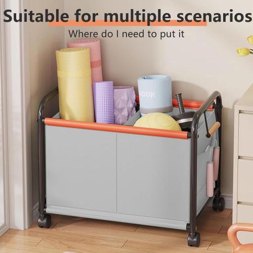 Beige & Orange Size Medium Children's toy Organizer With Wheels for Bedrooms, toy Rooms, Playrooms can hold toys, Books, Clothes, Snacks with 360° Steering Wheels Metal and Oxford Cloth toy Boxes