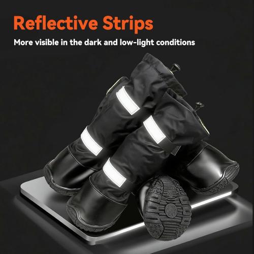 4 PCS Dog Boots Waterproof Dog Shoes with Reflective, Anti-Slip Pet Paw Protectors for Snowy, Rainy and Hot Pavement, Black, Small