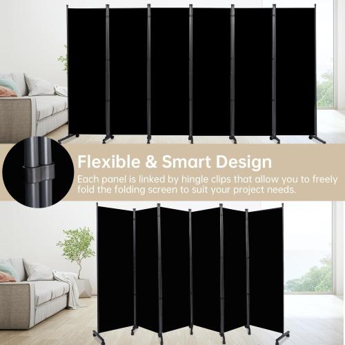 Room Divider Large 6 Panel Privacy Screen,Portable Room Partition on Wheels | Non-see Through & Thickened Fabric Panel,132''W x 71''H,Wide Wall Divider for Room Separation,Freestanding Indoor Separator