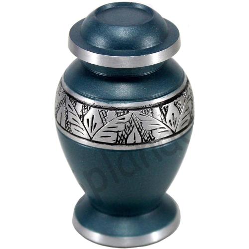 eSplanade Cremation Urn Memorials Container Jar Pot | Metal Urns | Burial Urn | Memorials Keepsake Urn (Grey Carved)