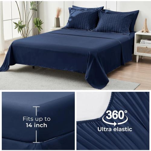 HYMOKEGE Navy Blue Queen Comforter Set Seersucker  All Season Luxury Bed in a Bag for Bedroom, Bedding Set with Comforters, Sheets, Pillowcases & Shams
