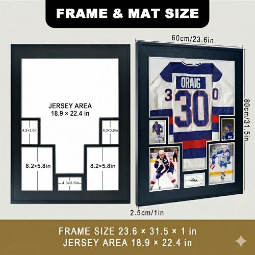 Aluminum Jersey Display Frame Case Large Shadow Box Jersey Frame with Photo Slots 98% UV Protection Clear Acrylic for Football, Hockey, Basketball, Baseball Shirt Ideal Gift for Sports Fans