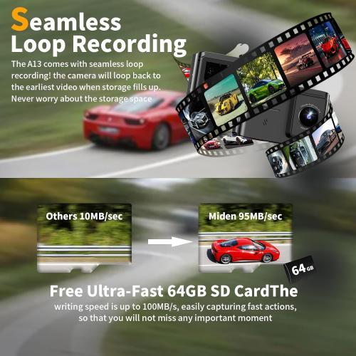 Dash Cam Front and Rear: 4K Dual Channel Dash Cam - 5GHz WiFi, Dash Camera for Cars with 64GB Card, 2.0 IPS Screen, App Control, G-Sensor, Loop Recording, 170° Wide Angle, Night Vision, Parking Mode