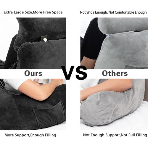Reading Pillow-Extra Large 31 Bed Rest Pillow with Detachable Neck Roll & Arms for Sitting in Bed or Couch-Backrest Reading Pillow Adult Back Pillows for Reading,Watching TV,Gaming,Relaxing-Black