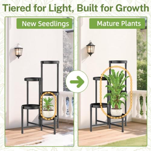 iDavosic.ly Plant Stand Indoor Outdoor, 5 Tier Corner Metal Flower Display Holder Shelf, Easy Assembly Folding Tall Orchid Rack for Patio Balcony Porch Garden Living Room House, Black