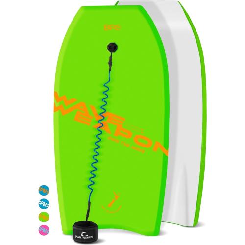 Own the Wave 'Wave Weapon' Body Board for All Wave Conditions - Lightweight with EPS Core HDPE Slick Bottom Body Boards for Beach with Wrist Leash and Plug for Kids and Adults