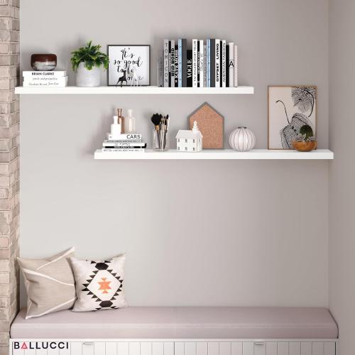Ballucci Floating Shelves for Wall, 60 Wood Wall Shelf Set of 2, with Invisible Brackets for Bathroom, Living Room, Bedroom, Kitchen, Nursery, 8 Deep, White