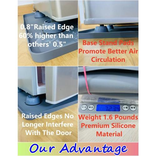 Mini Fridge Silicone Mat with Raised Edges, 20 x 20 x 0.6 Mini Fridge Drip Tray with 4 Base Raisers,Mini Refrigerator Carpets Floor Protector (Small Black)