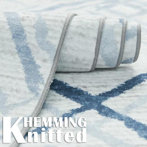 jinchan 6x9 Area Rug, Washable Abstract Geometric Grid Rug, Non-Slip Thin Accent Carpet for Entryway, Kitchen, Bathroom, Bedroom, Blue Lines