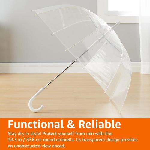 Clear Umbrella for Rain, Round Bubble Umbrella for Wedding, With Wide Coverage , Auto Open, Strong Fiberglass Frame, Steel Shaft, Spoke Protectors for Safety