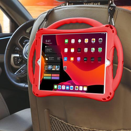 TopEsct Kids Case for iPad 10.2 inch - Shockproof Silicone Cover with Tempered Glass Screen Protector and Strap - Compatible with iPad 9th/8th/7th Gen (2021)(Red)