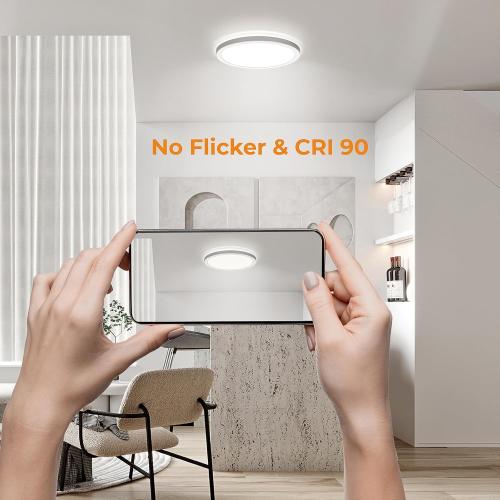 LED Flush Mount Ceiling Light, 12 Inch 24W 3000K/4000K/5000K Hardwire Light Fixture, Ultra Thin Round White Lamp for Kitchen Porch Bedroom Hallway Stairwell Basement, Non-dimmable 2 Pack