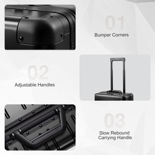 All Aluminum Carry On Luggage 22x14x9 Airline Approved，Zipperless Luggage Premium Aluminum Suitcase Luggage, Hard Shell Carry On Luggage with Spinner Wheels (black, 20inch)