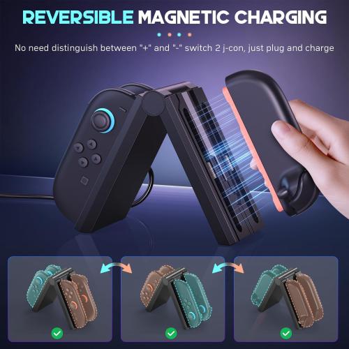 innoAura Switch 2 Charging Dock J-Con, 4 in 1 Fast Charger Station with LED Indicator, Foldable & Magnetic, Travel-Friendly, Switch 2 J-Con Accessories with 3FT USB C Cable