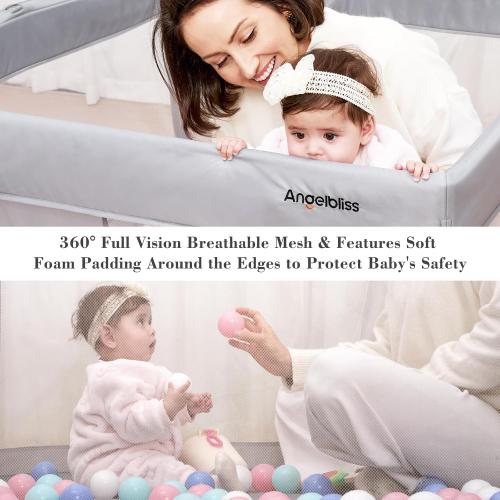 Foldable Baby Playpen 50×50, Out-of-The-Box Ready Playpen for Babies and Toddlers, Portable Play Yard with Breathable Mesh & ASTM F406 Certified(Light Grey)