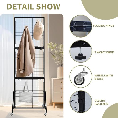 Black Grid Wall Panels, Foldable Gridwall Panel, Grid Wall Panels with Braked Wheels, for Craft Merchandise Display Item Storage