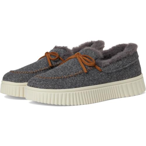 Size 8 color gray Skechers Women's Cozy Ojai Faux Wool Moccasin Slippers with Memory Foam