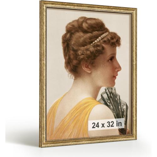 HLiWEGNS Antique Gold 24x32 Frame – Poster Frame with Aged Gold Finish – Picture Frame for 24 x 32 Artwork, Canvas Prints, Puzzles, and Wall Decor