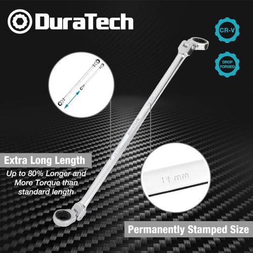 Size 14x15 mm Steel DURATECH 14 * 15 mm Extra Long Flex-Head Ratcheting Wrench, Metric, CR-V Steel