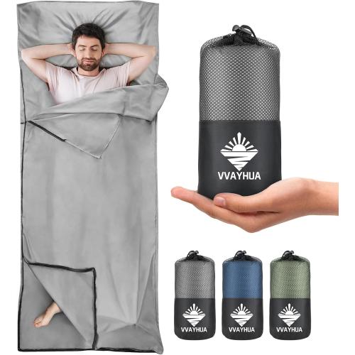 Sleeping Bag Liner, Self Tan Sleep Sack, Adult Sleep Sack, Two-Way-Zipper Expose Feet Separately, Portable Single Camping Travel Sheets for Hotel,Hostels,Business Trips