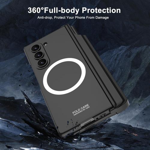 for Samsung Galaxy Z Fold 6 Case with S Pen Holder & Hinge Protection & Kickstand, Z Fold6 Compatible with Magsafe Wireless Charging Built-in Screen Protector All-Inclusive Case (Black)