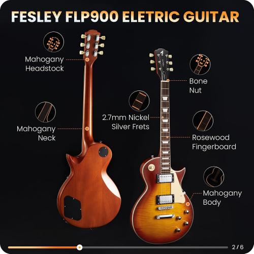 Fesley LP Electric Guitar with Arched Top:39 Solid Body Electric Guitars with Mahogany Body/Rosewood Fretboard,Electric Guitar with Humbucker Pickups,Guitarra Eléctrica with Alice String,Sunburst