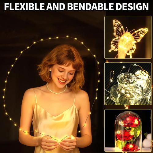 Timer Flashing Led String Fairy Light,2 Pack Mini Battery Powered Copper Wire Starry Lights,Battery Operated Christmas Lights for Bedroom,Parties,Wedding,Gift Decoration(5m/16ft Warm White)