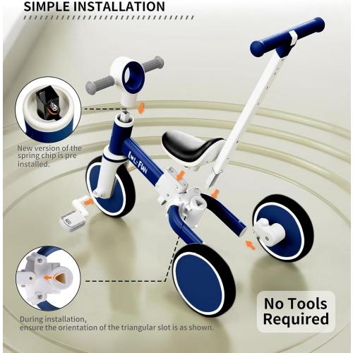 LOL-FUN 5 in 1 Toddler Tricycles for 1-3 Year Olds Boys Girls Toy with Parent Steering Push Handle, Baby Balance Bike 1 Year Old Kids Gift