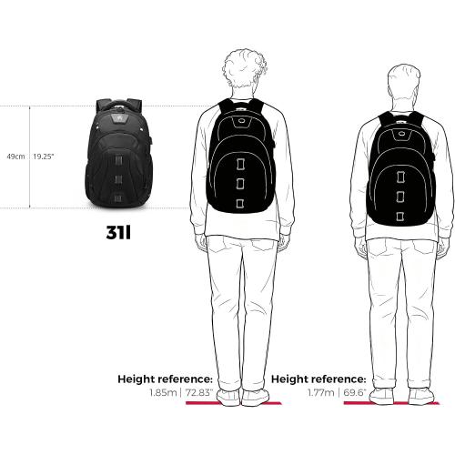 Swissdigital Design Tech Compact Slim Business Backpack for Men with Apple Find My, USB Charging Port, RFID Protection, TSA Friendly, Limited Fit for Thin 17 Inch Laptop, Black | SD1644FB-01