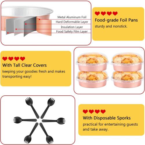 LNYZQUS 8oz Mini Cake Pans with Lids 50 Pack, 4” Disposable Small Pie Pans Aluminum Foil Baking Tins Ramekins,Small Baking Pans Muffin Containers Holders for Wedding Party-Champagne