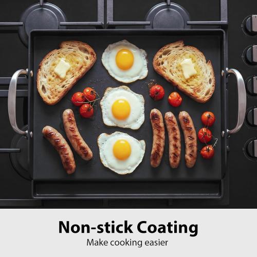 Utheer Cast Iron Griddle, Pre-Seasoned, Nonstick, 17 x 13 in Flat Top