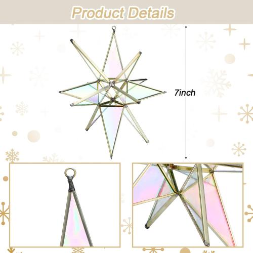 7 Inch Moravian Star Christmas Tree Topper Moravian Stained Glass Star Ornament Iridescent Christmas Tree Decoration Colorful Window Hanging Decoration Church Gift(White)