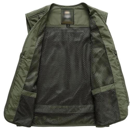Outdoor Sport Men Multi-Pocket Vest Mesh Thin Casual Sleeveless Jacket Summer Zipper Fishing Top size 3XL