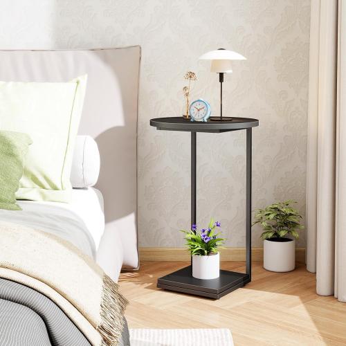 DCLRN Small End Table,c Table End Table for Sofa,Round Coffee Table is Suitable for Living Room and Bedroom.(Black)