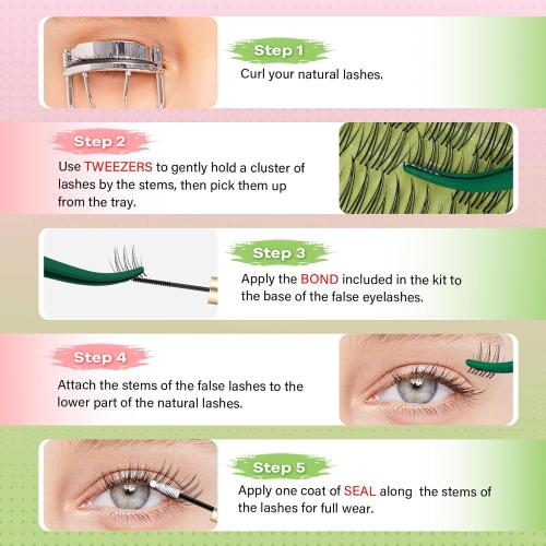 KEYYOU Natural Lash Clusters Kit Aurora Wispy Lash Extension Kit C Curl | Untra-Thin 0.03mm Clear Band,Poke-Free Comfort, Featherlight Fibers, Seamless Mascara Look,Eyelash extension Kit,8-16mm