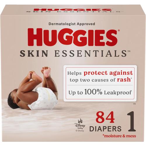 Huggies Size 1 Diapers, Skin Essentials Baby Diapers, Size 1 (8-14 lbs), 84 Count, Packaging May Vary
