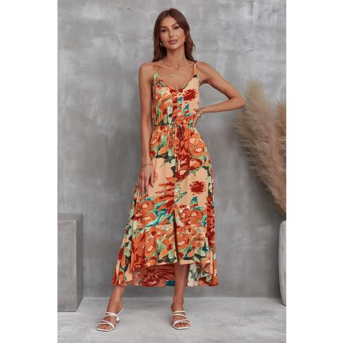 BROVAVE Women's 2025 Summer Casual Boho Sundress Polka Dot Spaghetti Strap V Neck Flowy Midi Dresses (SIZE SMALL)