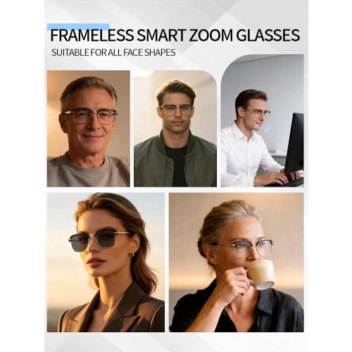 Frameless Smart Zoom Reading Glasses for Men & Women, Auto Focus Distance Near Progressive Multi-focus HD Vision
