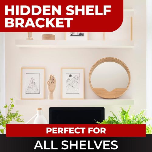 Set of 4 Size 5x1 3/8x 8 Floating Shelf Brackets Heavy Duty (1/4 inch Thick Baseplate) Painted Black Mild Steel/ Bracket for Hidden Wall Shelves Support Hardware Mount Kitchen/Nursery Decor (8 inch Rods)