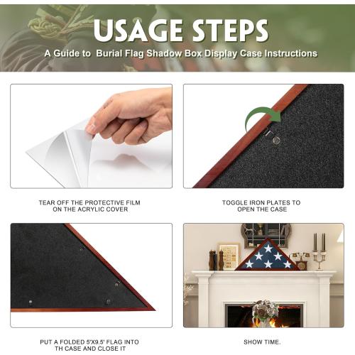 Flag Case for Burial Flag, 5' x 9.5' Funeral Flag Display Case Red Wood Memorial Flag Shadow Box for Military Veterans with Acrylic Covered and Wall Mounted