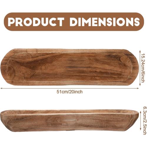 Xaatren Large Wooden Dough Bowl Decorative Wooden Bowl Rustic Long Dough Bowls Decor for Farmhouse Home Dining Table Centerpiece Living Room Kitchen Decorations(20 x 6 Inch,Brown)