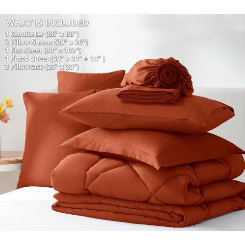 Size Super king Color burnt orange CozyLux  Comforter Set Burnt Orange - Bed in a Bag Size Luxury Soft Bed Set for All Seasons, Bedding Set with Down Alternative Comforter, Sheets, Pillowcases & Shams, Terracotta